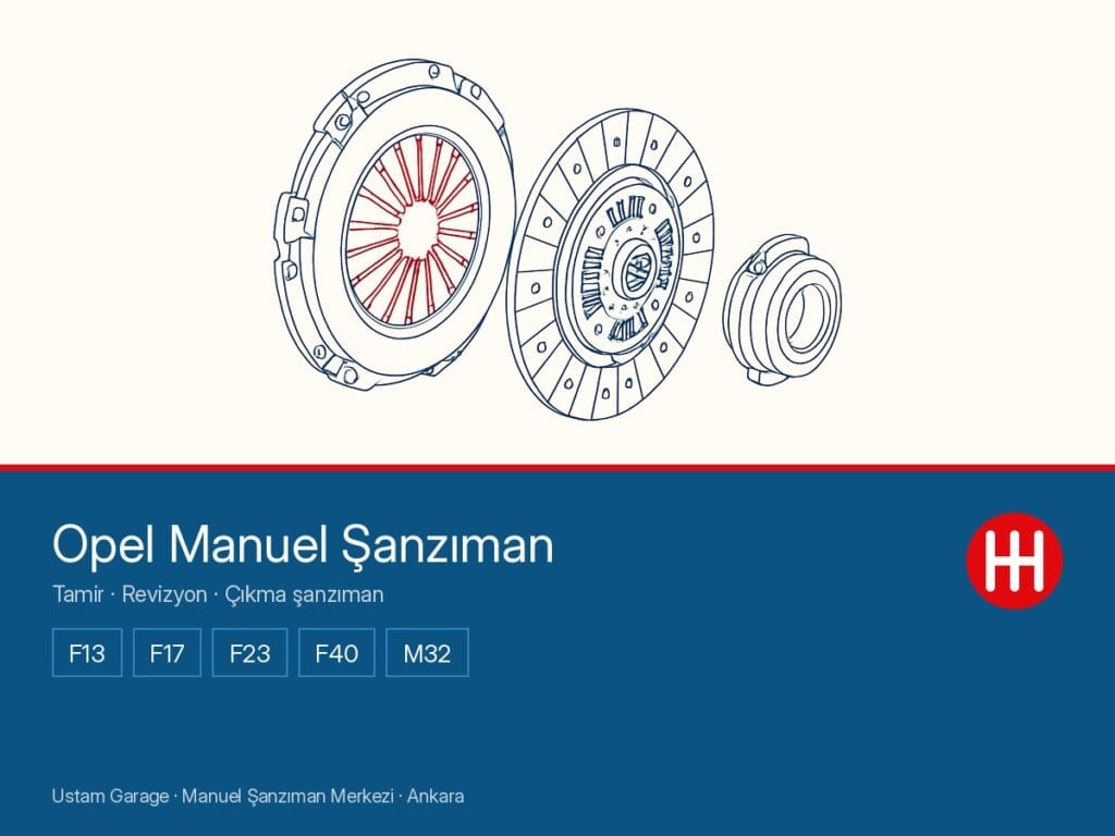 Opel manuel şanzıman şeması — debriyaj seti, F13 · F17 · F23 · F40 · M32 aileleri, Ustam Garage Ankara